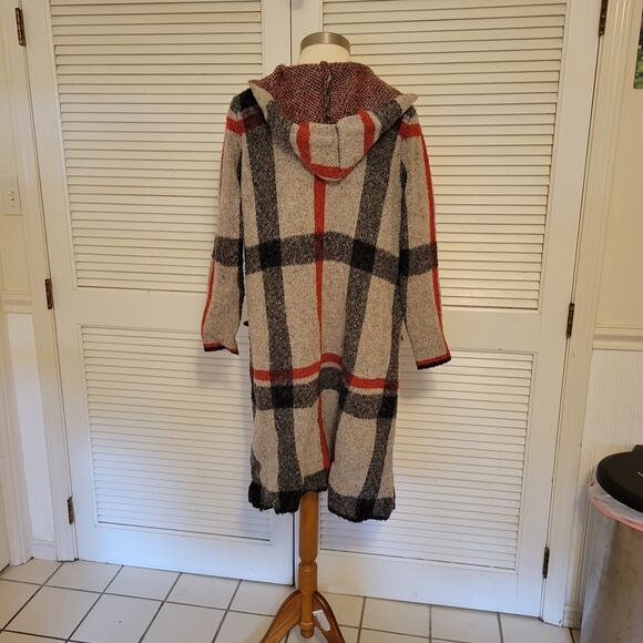 Plaid Hooded Longline Cardigan Joseph A Soft Knit Open Front Womens M - Picture 4 of 7